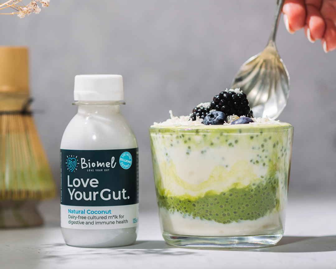 A delicious Biomel matcha chia seed breakfast. 