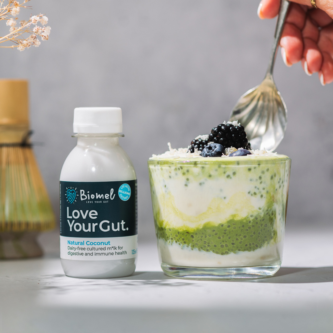 A delicious Biomel matcha chia seed breakfast. 