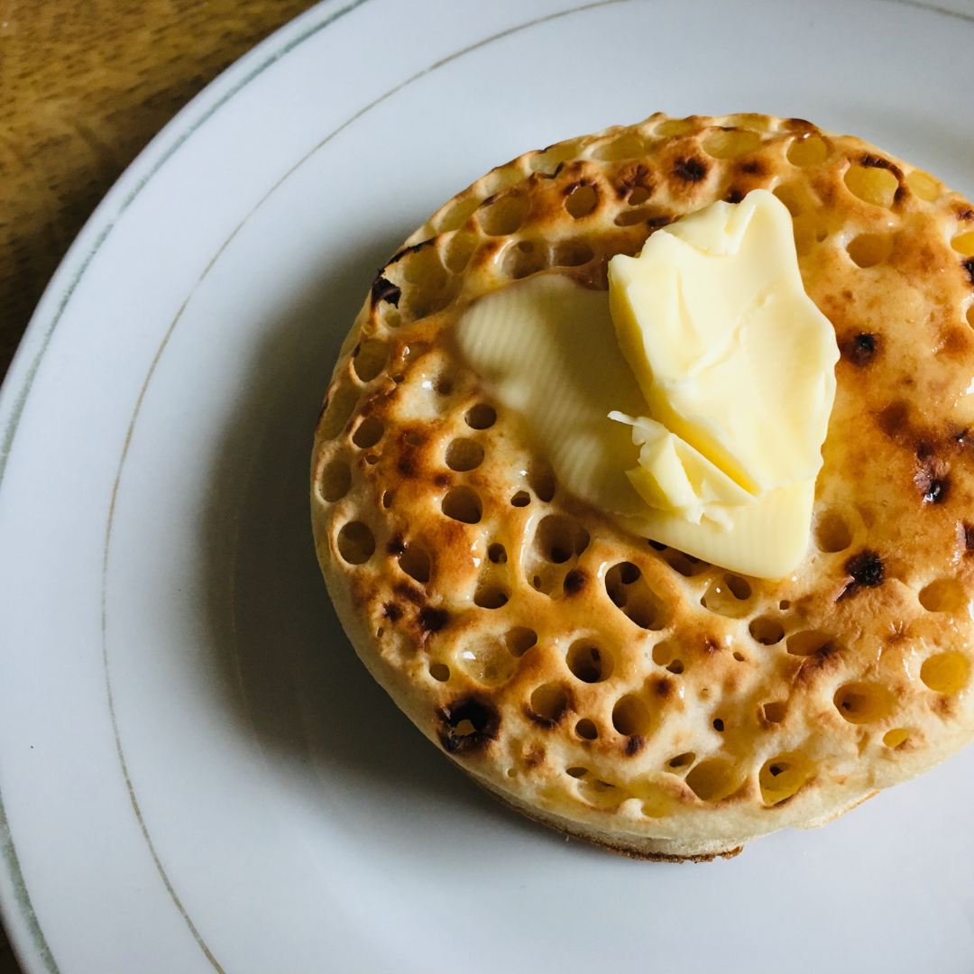 butter melting on crumpet 
