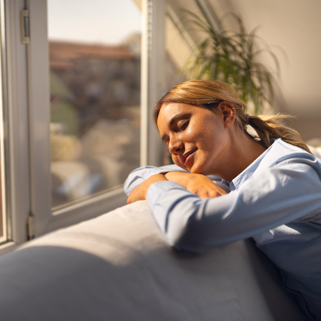 peaceful woman resting in the sun