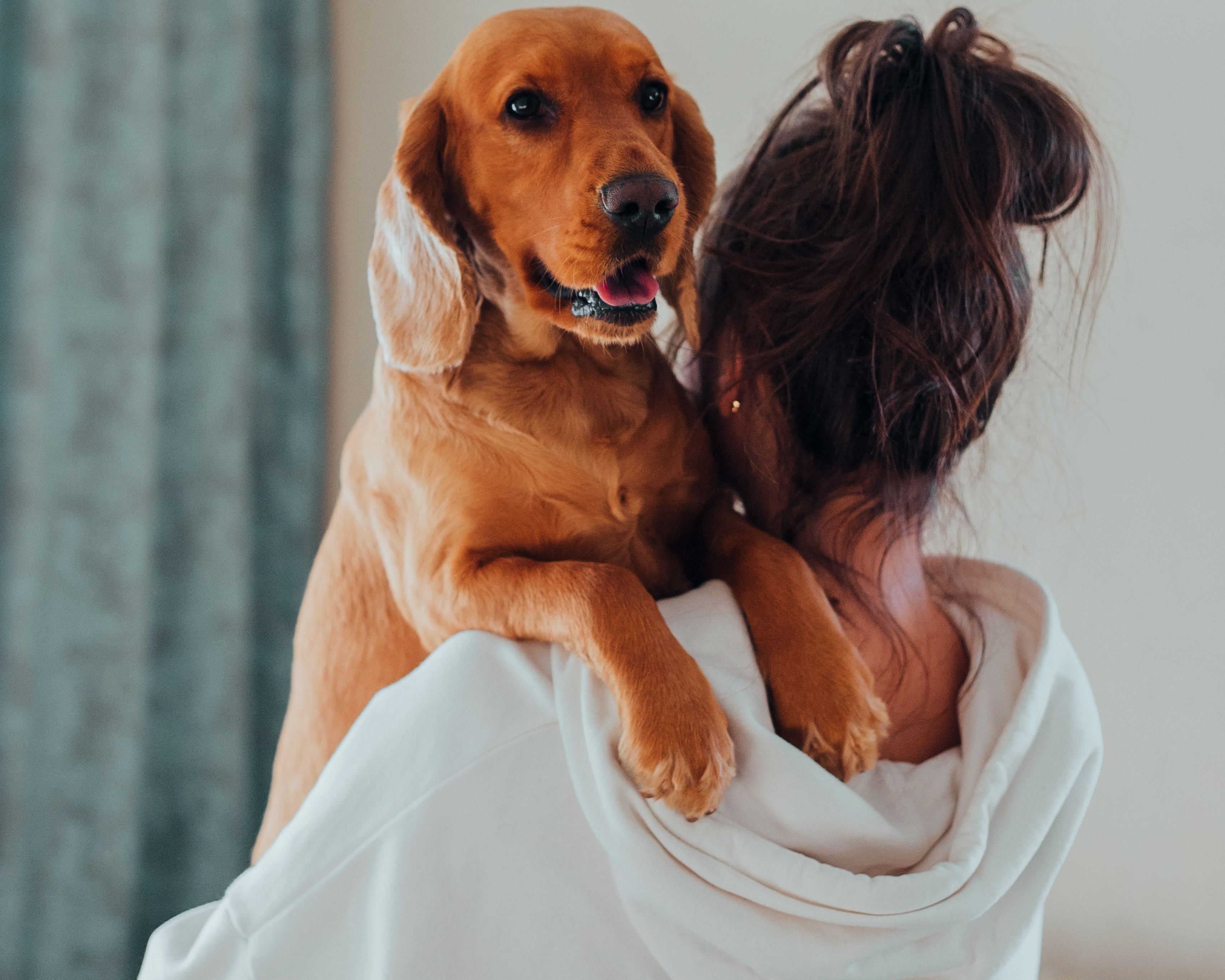 woman holding dog
