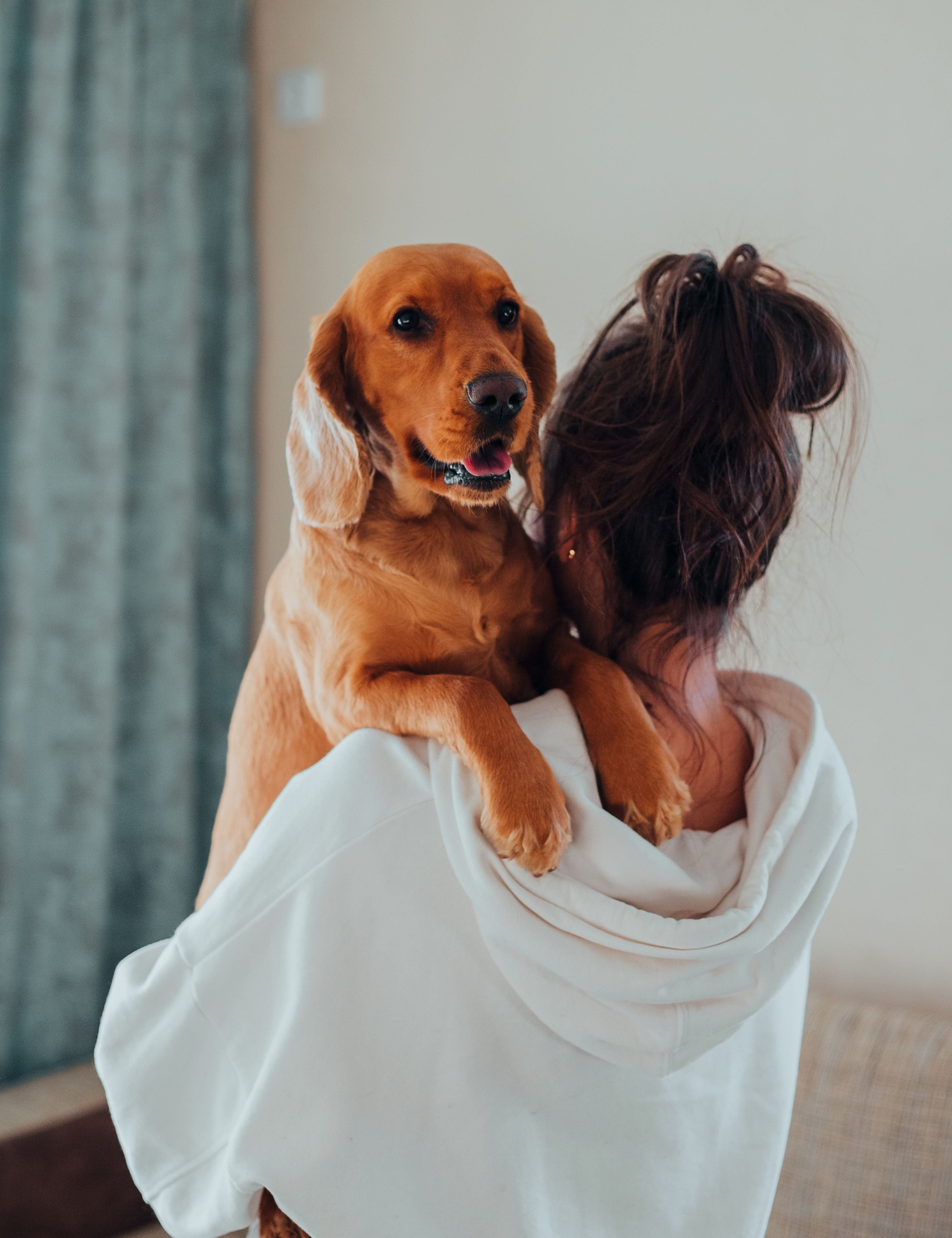 woman holding dog